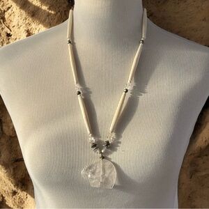 Vintage Clear Southwestern Quartz Bear Pendant Necklace 26” Carved Rock Crystal